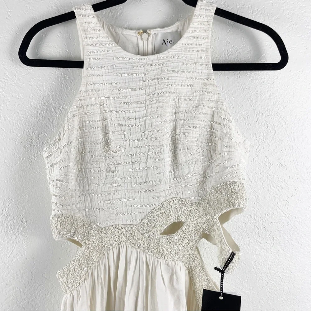 Aje Catara Sequin Cut Out Midi Dress White Small - Picture 3 of 10